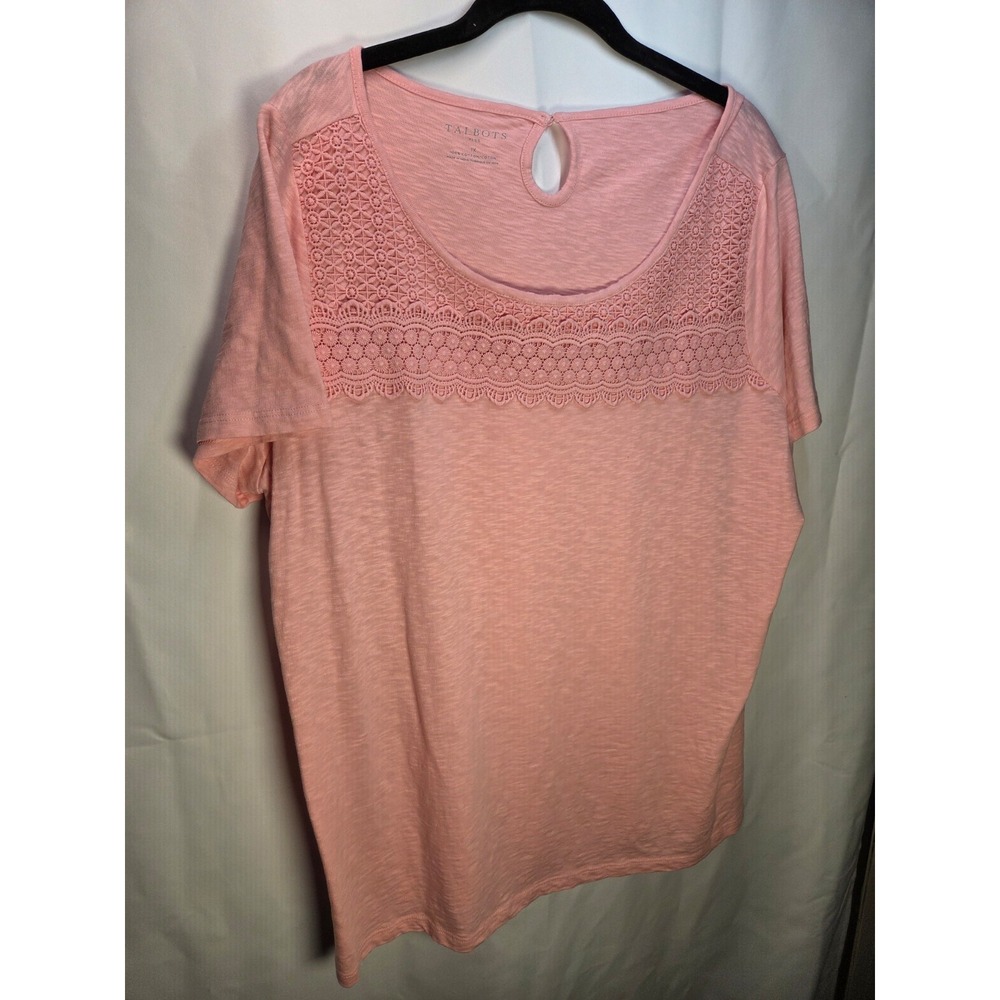 Talbots Pink Lace Front Tee Short Sleeve Casual Weekend Size 1X - Picture 2 of 5